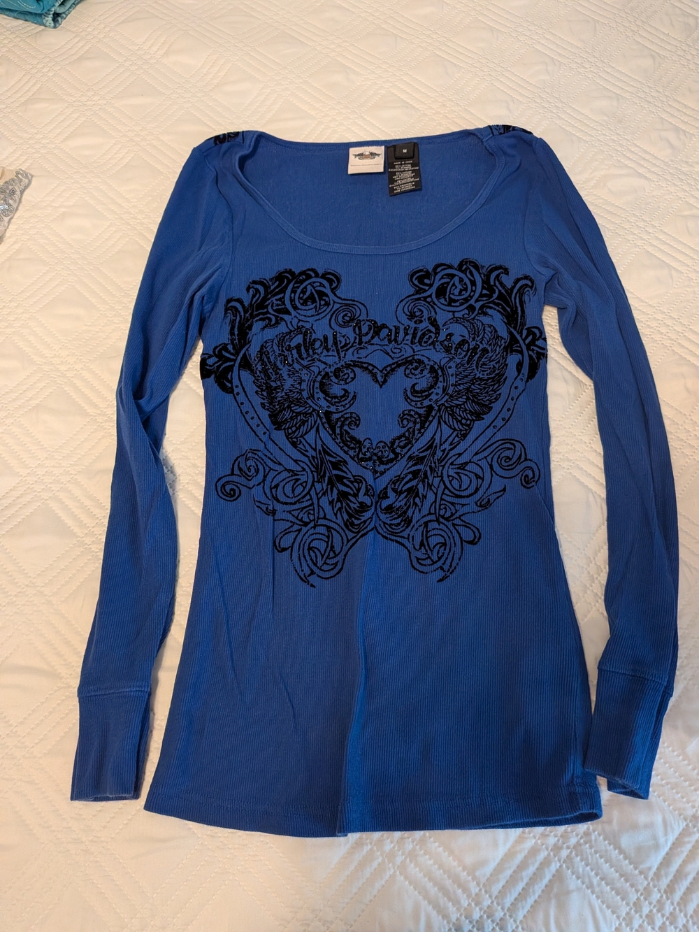 Harley-Davidson Women's Blue Long-Sleeve Graphic Thermal Top